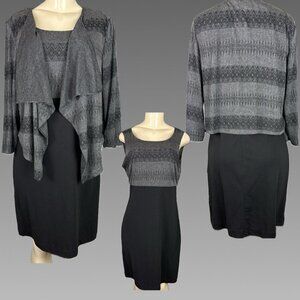 Julian Taylor 8 Black-Gray Print Bodice Sleeveless Dress & 3/4 Sleeve Shrug Set
